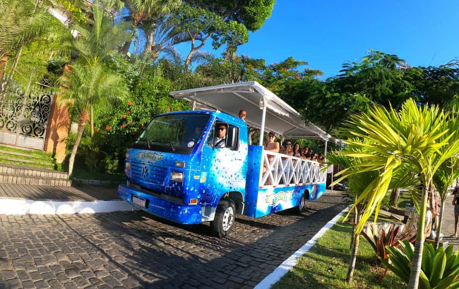 Buzios: City Tour by Trolley with 12 Beaches and Pickup - The trolley is part sightseeing vehicle, part photo platform